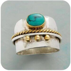 Vintage style 925 Sterling Silver & Gold Filled Turquoise Bohemian Ring Size 10